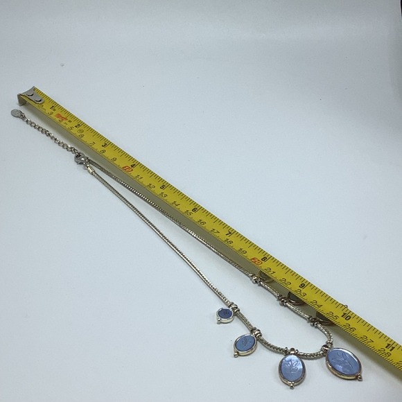 Vintage Carolina Herrera Blue Abalone Necklace 7 Oval Leaf Stem Pendants - Picture 5 of 6